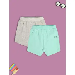 MINIKLUB Kids Grey & Mint Green Solid Shorts (Pack Of 2)-picture-38