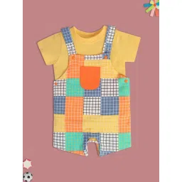 MINIKLUB Kids Multicolor Checks Dungaree with T-Shirt-picture-13