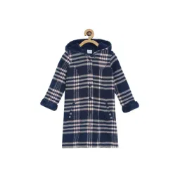 MINIKLUB Kids Navy Cotton Chequered Full Sleeves Long Coat-picture-13