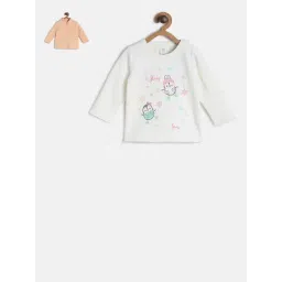 MINIKLUB Kids Peach & White Printed Full Sleeves T-Shirt with Jacket-picture-39
