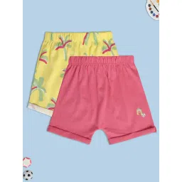MINIKLUB Kids Pink & Yellow Printed Shorts (Pack Of 2)-picture-20