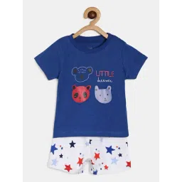 MINIKLUB Kids Royal Blue & White Printed T-Shirt with Shorts-picture-32