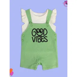 MINIKLUB Kids White & Green Printed Top with Dungaree-picture-14
