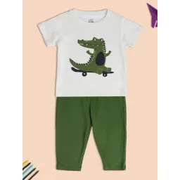 MINIKLUB Kids White & Green Printed Top with Pants-picture-16