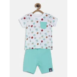 MINIKLUB Kids White & Mint Green Printed T-Shirt with Shorts-picture-12