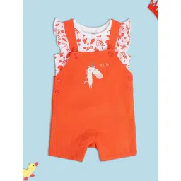 MINIKLUB Kids White & Orange Printed Top with Dungaree-picture-38