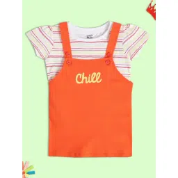 MINIKLUB Kids White & Orange Striped Top with Dungaree-picture-34