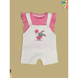 MINIKLUB Kids White & Pink Printed Full Sleeves Top with Dungaree-picture-35