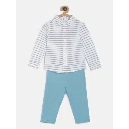 MINIKLUB Kids White & Sky Blue Striped Full Sleeves Shirt with Pants-picture-40
