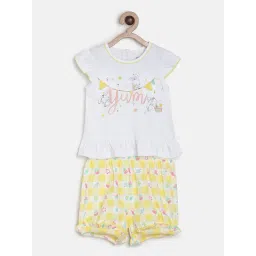 MINIKLUB Kids White & Yellow Printed Top with Shorts-picture-28