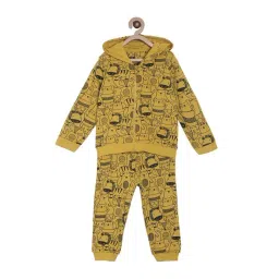 MINIKLUB Kids Yellow & Black Cotton Printed Full Sleeves Sweatshirt Set-picture-47