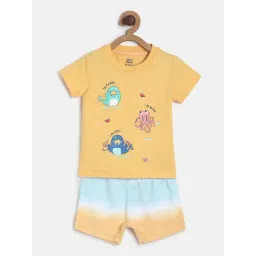 MINIKLUB Kids Yellow & Blue Printed T-Shirt with Shorts-picture-27