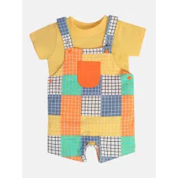 Miniklub Orange Knit Regular Checks Dungaree-picture-28