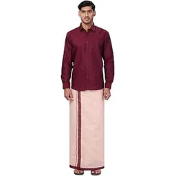 minister white Mens Cotton Full Sleeve Shirt with Tissue Matching Border Dhoti Wedding Combo Kandala-picture-19