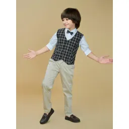 Ministitch Boys Black Cotton Checks Shirt Trousers and Waistcoat-picture-42