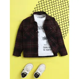 Ministitch Boys Checked Spread Collar Cotton Shirt with Tshirt-picture-42