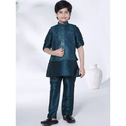 Ministitch Boys Ethnic Motifs Embroidered Regular Sequinned Straight Kurta with Trousers-picture-42