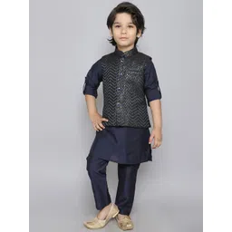 Ministitch Boys Regular Mandarin Collar Sequinned Kurta with Trousers-picture-27
