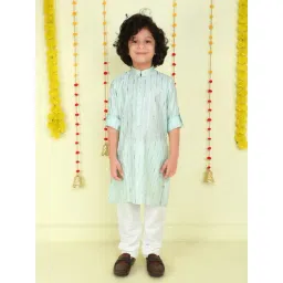 Ministitch Boys Sea Green Cotton Striped Regular Fit Kurta Set-picture-16
