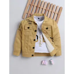 Ministitch Boys Yellow Denim Printed Jacket with T-Shirt-picture-18