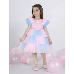 Ministitch Girl Floral Embellished Sequined Tulle Fit & Flare Dress-picture-36