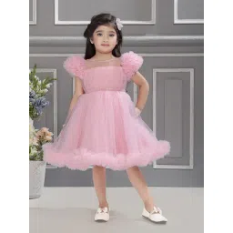 Ministitch Girls Baby Pink Flared Fit Party Dress-picture-18