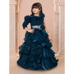 Ministitch Girls Blue Embellished Regular Fit Party Dress-picture-14