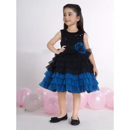 Ministitch Girls Colourblocked Layered Ruffle Sequin Net Fit & Flare Dress-picture-51