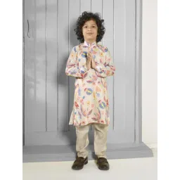 Ministitch Girls Cream Cotton Silk Floral Print Suit Set-picture-35