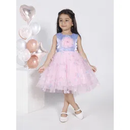 Ministitch Girls Embellished Sleeveless Applique Net Fit & Flare Knee Length Dress-picture-14