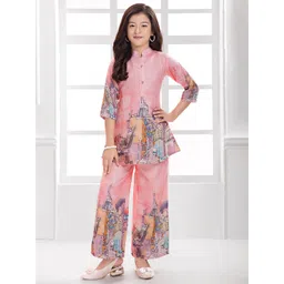 Ministitch Girls Floral Printed Regular Kurta with Palazzos image 1