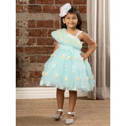 Ministitch Girls Floral Self Design Net A-Line Dress-picture-29