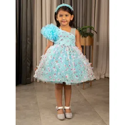 Ministitch Girls Floral Self Designed Corsage Detailed Net Fit & Flare Dress-picture-22