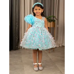 Ministitch Girls Floral Self Designed Corsage Detailed Net Fit & Flare Dress-picture-20