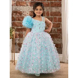 Ministitch Girls Floral Self Designed Corsage Detailed Net Maxi Dress-picture-22