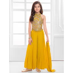 Ministitch Girls Georgette Woven Halter Embroidered Top with Palazzos and Dupatta-picture-44