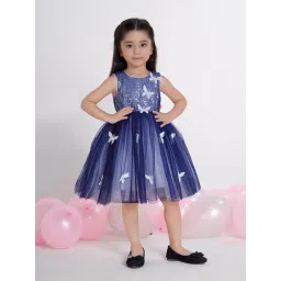 Ministitch Girls Navy Blue Regular Fit Embellished Party Dress-picture-14