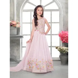 Ministitch Girls Peach Cotton Blend Embroidery Lehenga Set-picture-41