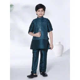 Ministitch Girls Peacock Blue Regular Fit Embroidered Kurta Set-picture-39