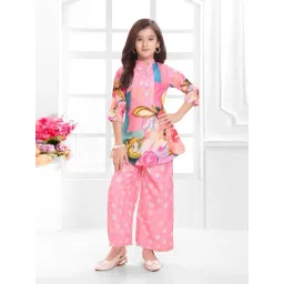 Ministitch Girls Pink Cotton Silk Floral Kurta and Palazzos-picture-33