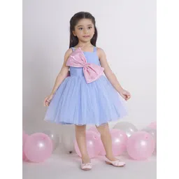 Ministitch Girls Sleeveless Net Fit & Flare Dress With Bow-picture-34