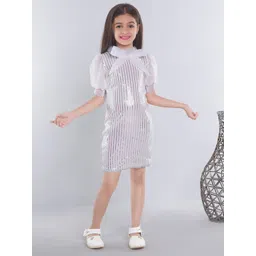 Ministitch Girls Striped Puff Sleeve Net Sequined Sheath Dress-picture-15