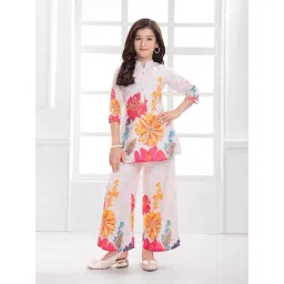 Ministitch Girls White Cotton Silk Floral Kurta and Palazzos-picture-32