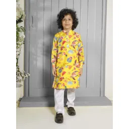 Ministitch Girls Yellow Cotton Silk Floral Print Suit Set-picture-11