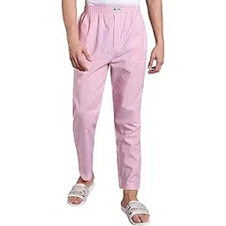 minjar Cotton Striped Pyjama for Men, Pink and White, Regular Fit, Elastic Waist with Pockets-picture-16