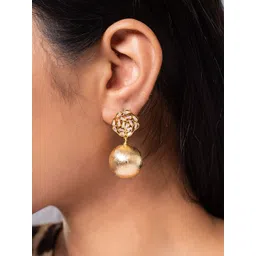 MINJI AND CO. Gold-Plated Artificial Stones Studded Spherical Drop Earrings-picture-16