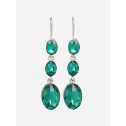 MINJI AND CO. Silver-Plated Artificial Stones Studded Oval Shaped Drop Earrings-picture-33