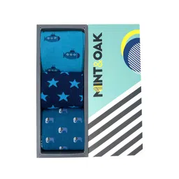 Mint & Oak Men Set Of 3 Blue All The Way Printed Calf Length Socks-picture-20