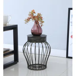 mint furnish Medium Drum Shaped Black Metal Floor Planters image 1