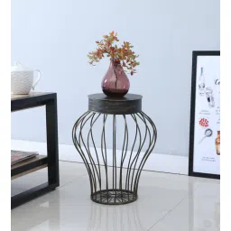 mint furnish Large Drum Shaped Black Metal Floor Planters-picture-11